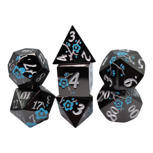 FBG Metal RPG Dice Set Black with Blue Orchids