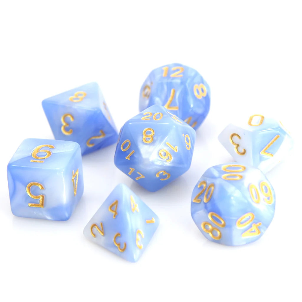 DHD RPG Dice Set Blue and White Marble