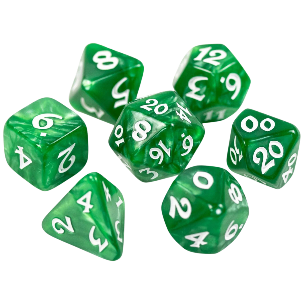 DHD RPG Dice Set Elessia Essentials Green with White