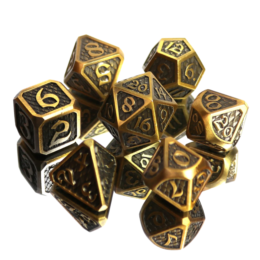 DHD Metal RPG Dice Set Drakona Eldric Electrum