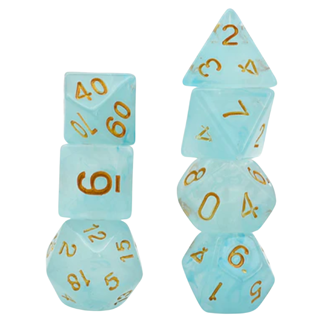 FBG RPG Dice Set Cyan Silk Translucent
