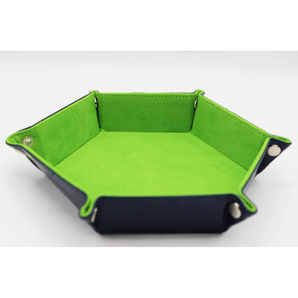 Leatherette & Velvet Hex Dice Tray (Navy with Lime)