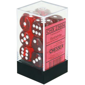 16mm d6 Translucent 12 Dice Red/White