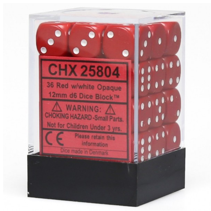 12mm d6 Opaque 36 Dice Red/White