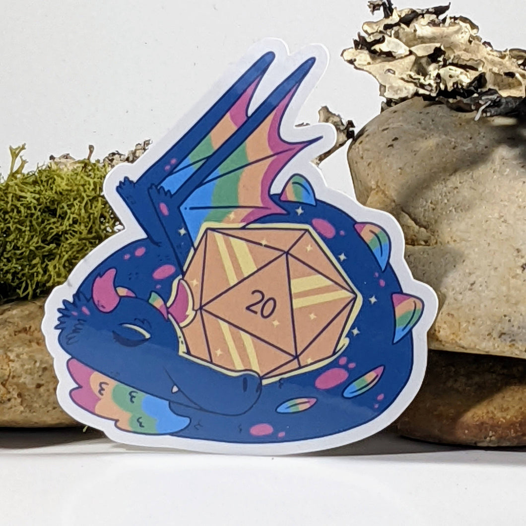 Sticker: Rainbow Dragon Protecting Polyhedral D20