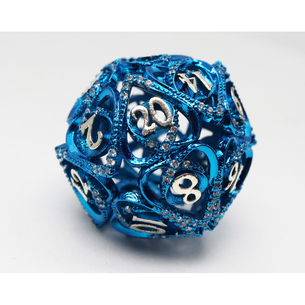 FBG Metal D20 Hollow Hearts Jeweled D20 - Blue – Halcyon Games