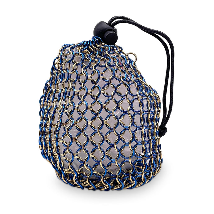 NF Stainless Steel Chainmail Dice Bag Blue and Gold