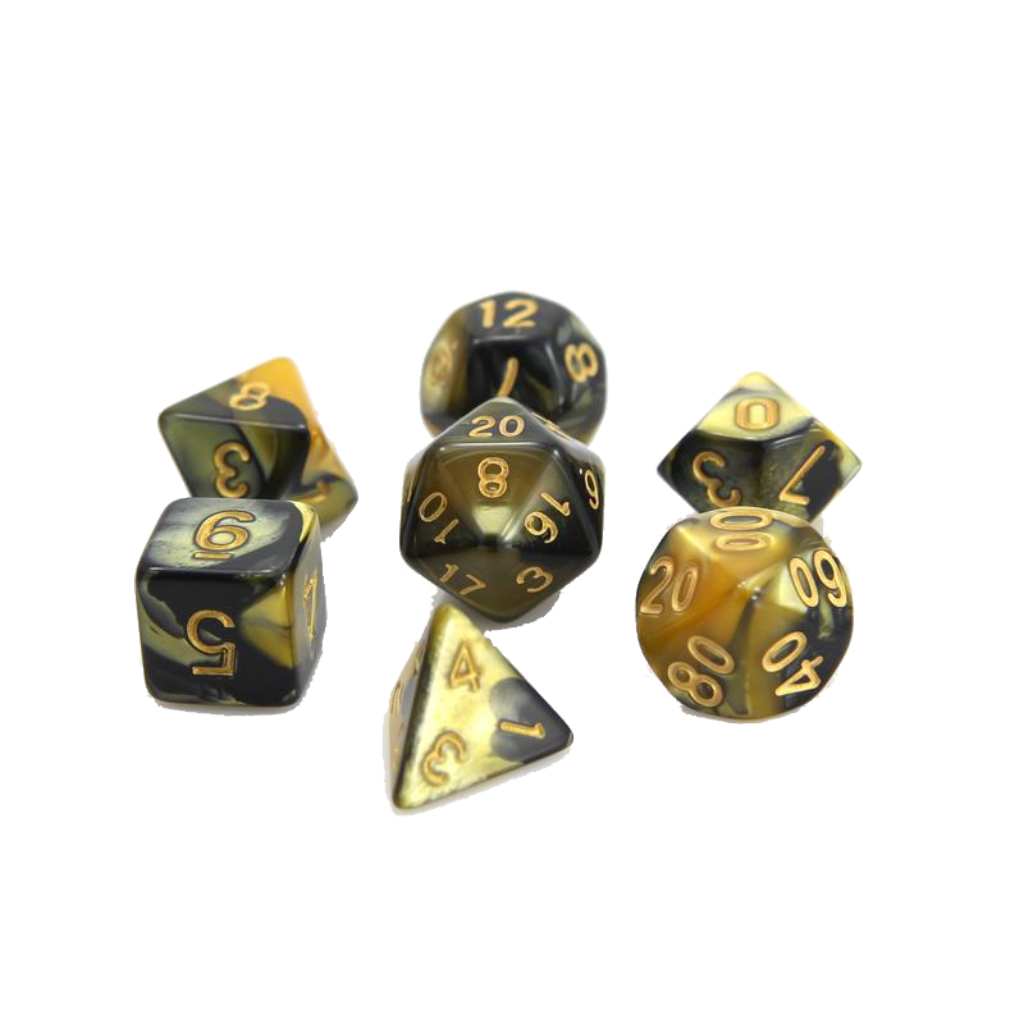 DHD RPG Dice Set Yellow and Black Marble