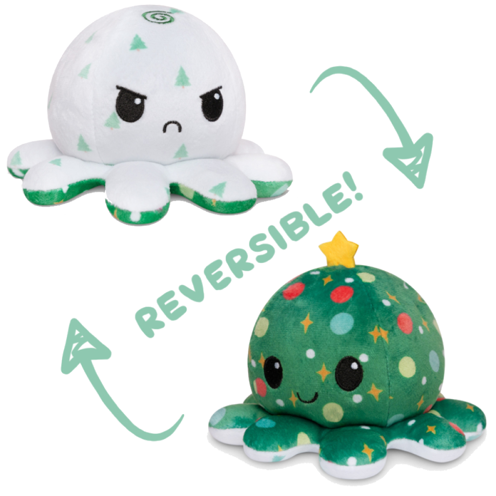 Plush: Reversible Octopus [Christmas Ornaments + Snowy Trees]