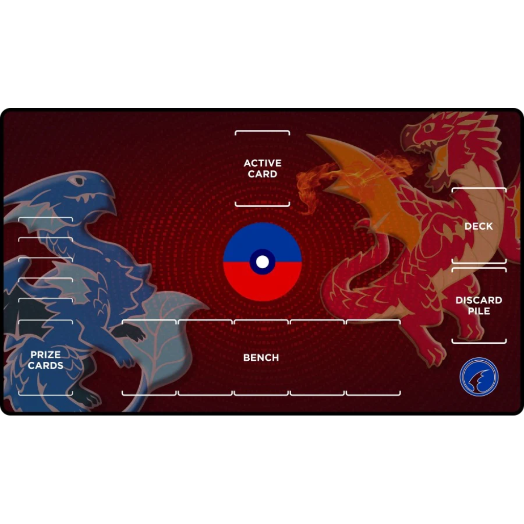 Playmat: Red and Blue Dragon with Pokemon Compatible Zones