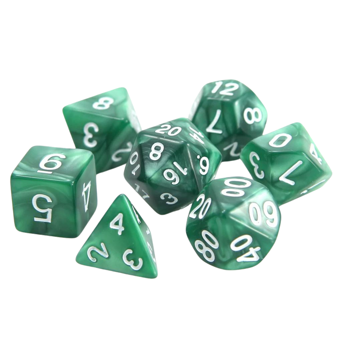 DHD RPG Dice Set Swirl Dark Green with White