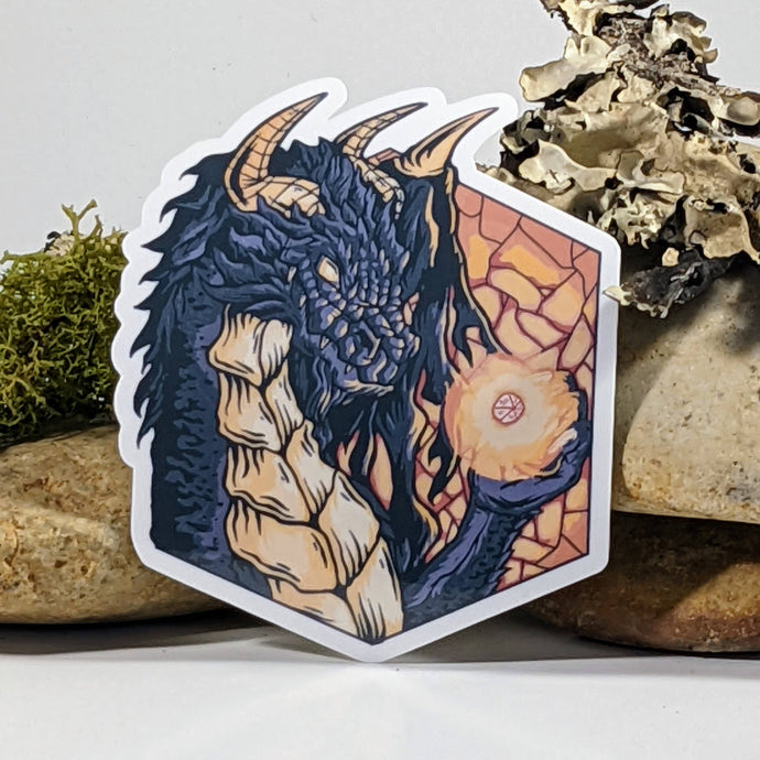 Sticker: Dragon Holding The Power of Dice