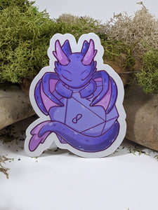 Sticker: Purple Dragon With Polyhedral Dice