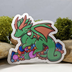 Sticker: Green Dragon Guarding Horde of Dice